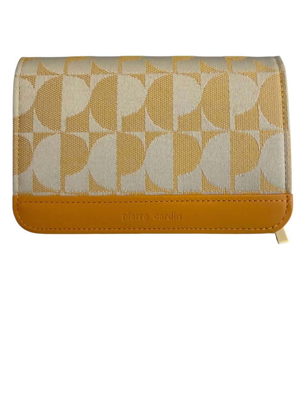 Pierre Cardin Yellow & Cream Geometric Canvas Wallet with Leather Trim